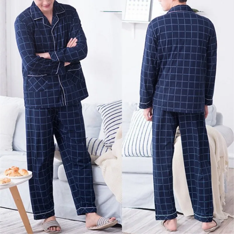 cotton pajama pants Men Sleepwear Striped Cotton Pajama Sets for Men Short Sleeve Long Pants Sleepwear Pyjama Male Homewear Lounge Wear Clothes pajama pants