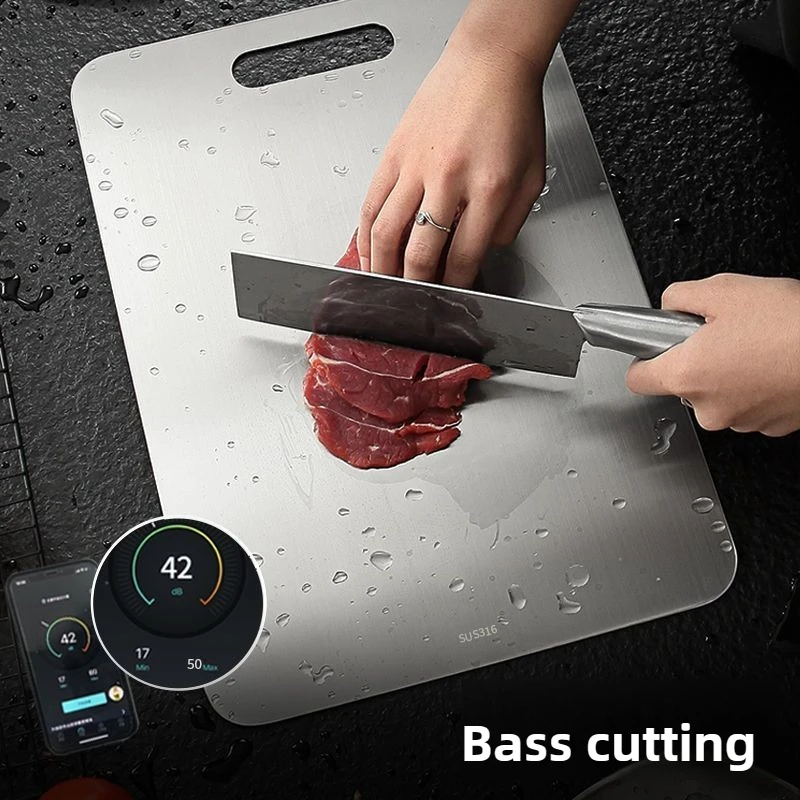 Commercial Grade 316 Stainless Steel Cutting Board Reversible 2-in-1 Antibacterial Non-Slip Kitchen Chopping Board for Food Prep