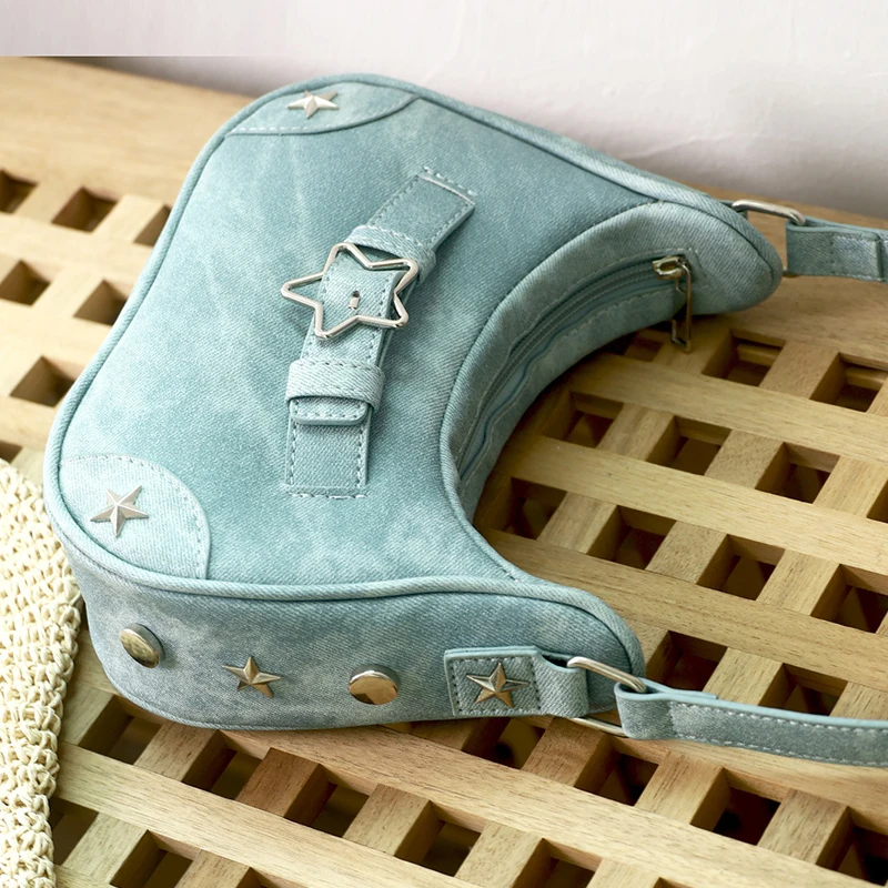 Y2K Korean Gothic Star Girl Black Handbag Harajuku Aesthetic Vintage Shoulder Crossbody Bag Trendy Women Messenger Tote Bags