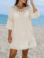 Sexy Hollow Out Beach Dress Women Hand Hook Stitching Crochet Swimsuit Cover Up Vestidos Female Bathing Suit Cover-Up Mini Dress - Image 4