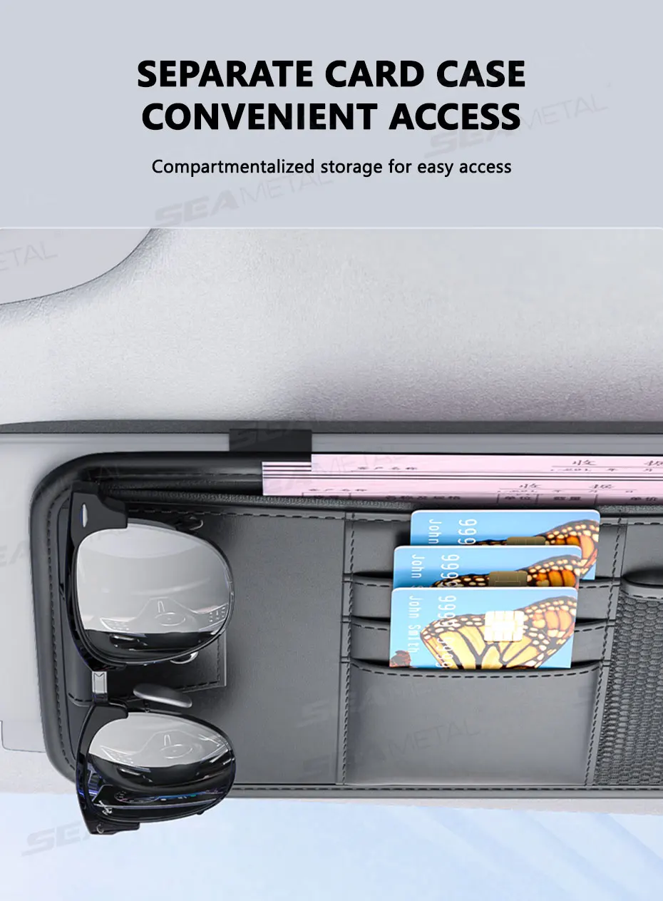 SEAMETAL Auto-Sonnenblenden-Aufbewahrungsbox, Innenraum-Organizer für Sonnenbrillen und Karten, Multifunktionale Sonnenschutz-Organizer-Tasche – Detail 11