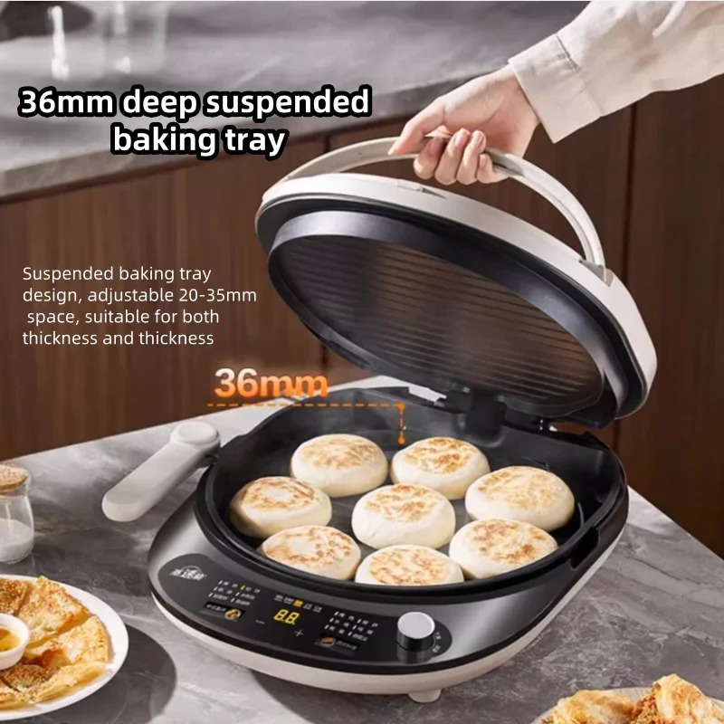 220V Electric Skillet with Dual Heating Surfaces and Removable Non-stick Plate for Pancake Griddle Home Use 34cm Large Caliber