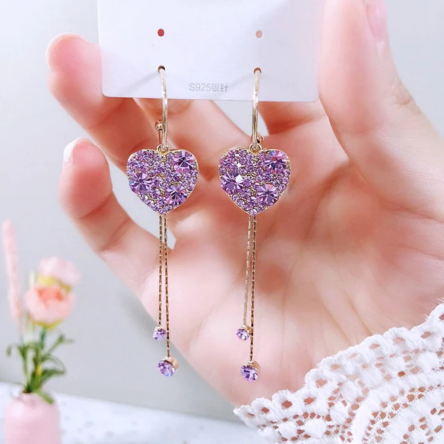 Exquisite Blue Heart Shaped Zircon Earrings for Women Luxury Long Tassel Ear Line Dangle Earring Ladies Wedding Party Jewelry 4