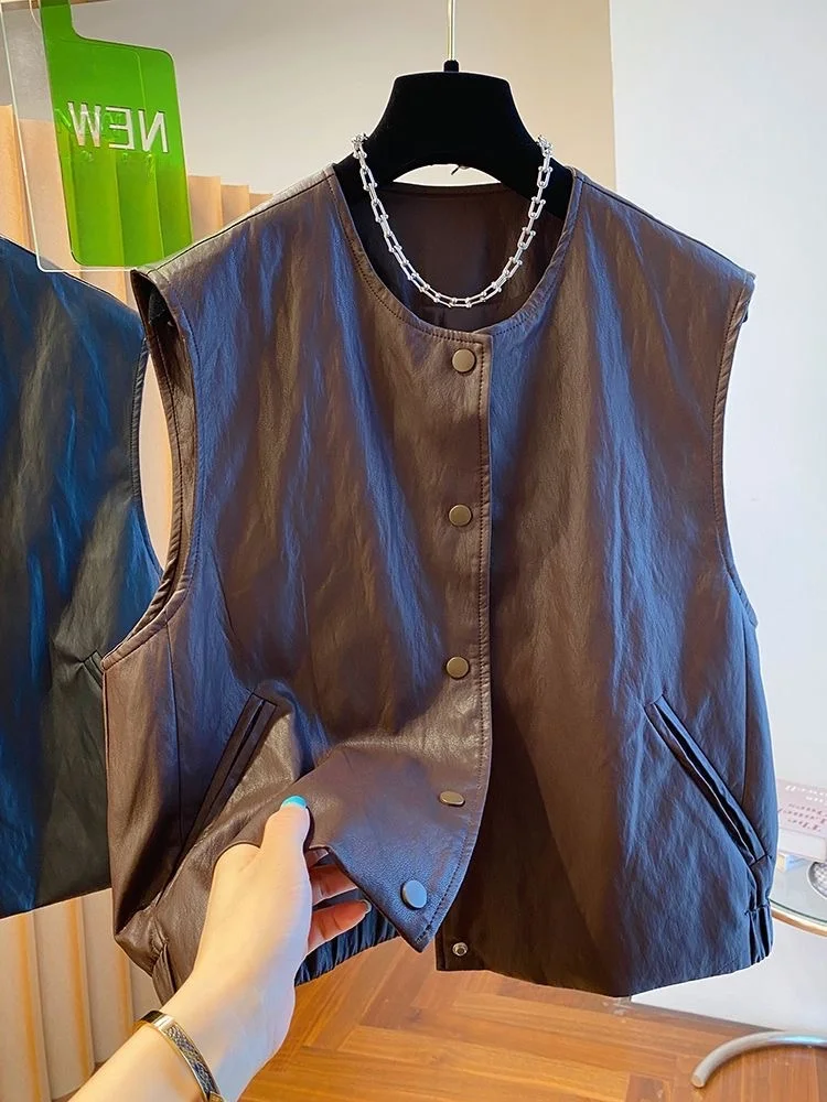 Loose Casual Leather Vest Jaet 300 Pou Size Spring Autumn Svel Crop Top Outerwear Women's Faion Workwear