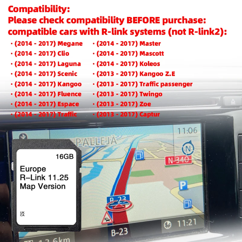Navigation Carminat R-Link 11.25 SD Card Car Sat Nav 16GB Europe UK Upgrade Map GPS Road For Renault Megane Laguna Kangoo gps map navigation sd cards,car gps device