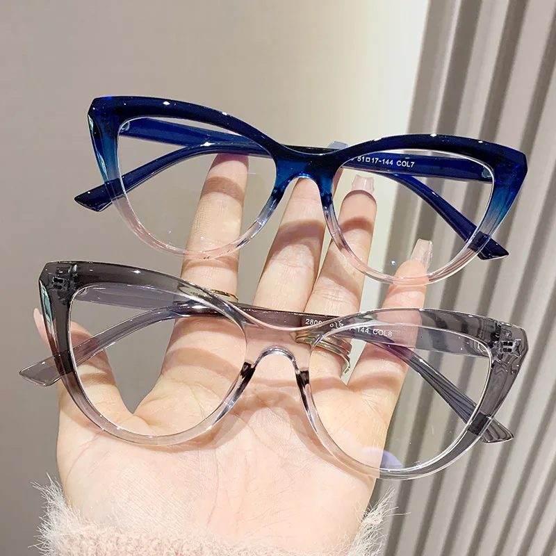 

2024 New Cat Eye Gradient Color Anti Blue Light Reading Glasses Frame Women Computer Goggles Fashionable Eyeglass Frames