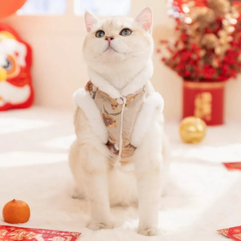 새해 강아지 옷 패션 프린트 강아지 다운 재킷 귀여운 부드러운 강아지 조끼 재킷 겨울 따뜻한 고양이 가디건 코트 애완동물 재킷 코트