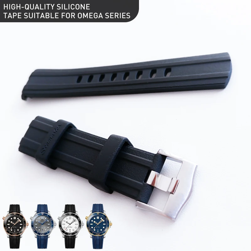 Watch Band For Omega SEAMASTER 007 PLANET OCEAN AT150 Pin Clasp Watch Accessories Men Rubber Watch Bracelet Silicone Watch Strap