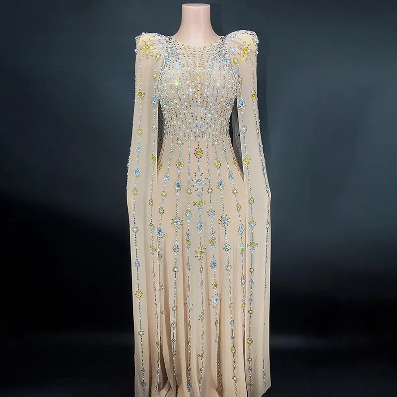 white christmas dresses Champagne Sequin-Print Long Prom Dress with Sheer Leg Champagne / 6