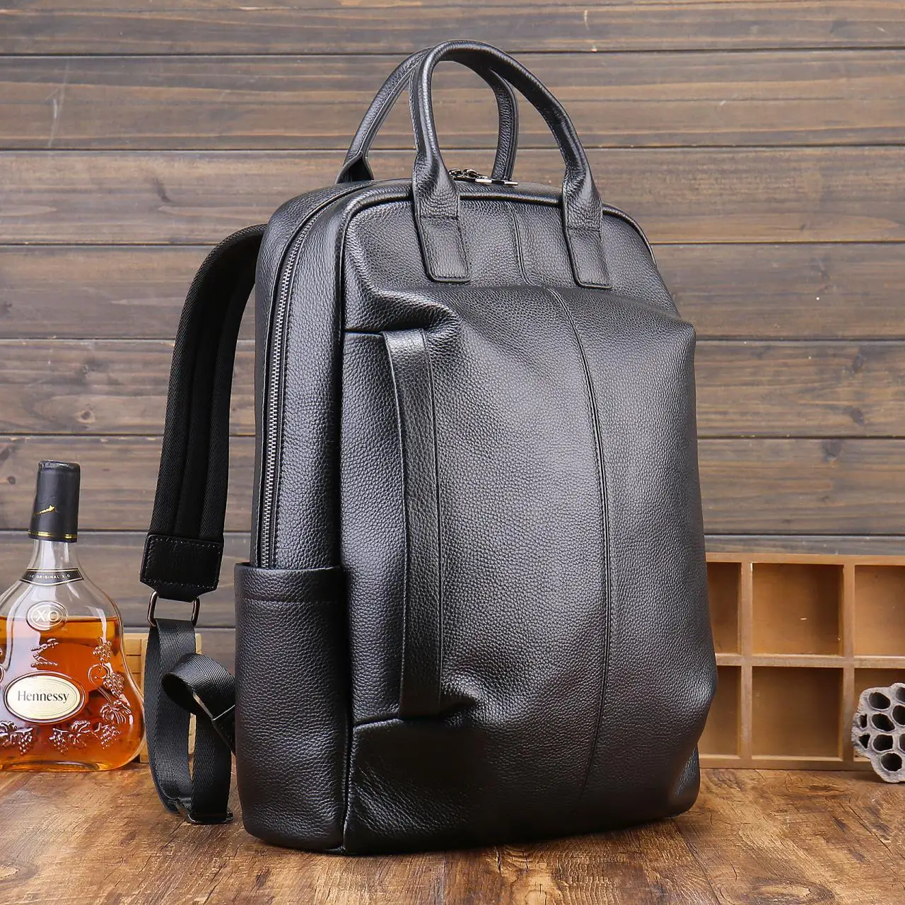 2024 New Brand Fashion Genuine Leather Men Woven Backpacks Real Natural Leather Student Backpack Boy Luxury Computer Laptop Bag 2
