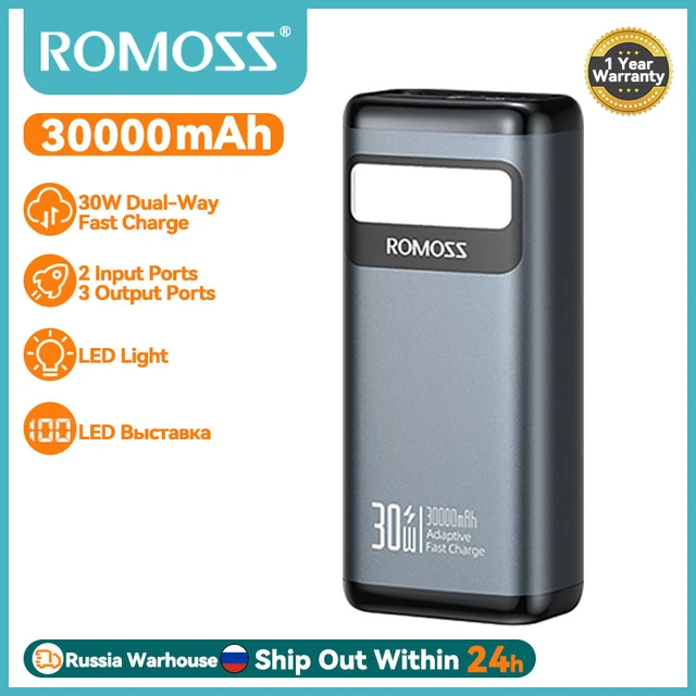  ROMOSS 30000mAh Power Bank 18W+PD30W Batería Cargador