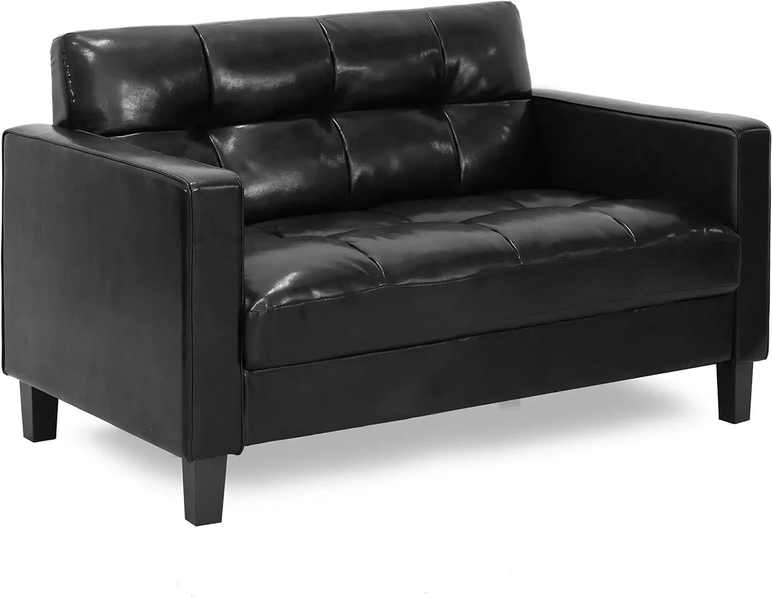 

Brive Contemporary Tufted Faux Leather Loveseat/Sofa Couch for Living Room, Black Faux Leather, living room sofa