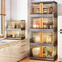 Double-door Kitchen Cabinet Home Kitchen Furniture Multi-functional Folding Storage Cabinet Living Room Snack Storage Box T 2