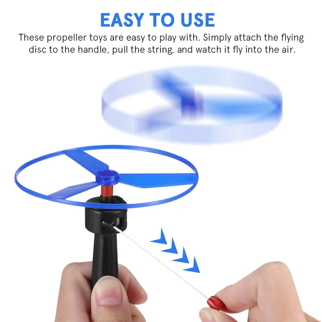 Flying Disc Toy Helicopter Playset Include 1 String Launcher and 2 Flying Saucer Outdoor Flying Disc Launcher Toy Random Colors 5