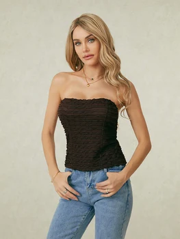 Women's Summer Fashion Tube Tops Sleeveless Open Back Off Shoulder Ruched Bandeau 5
