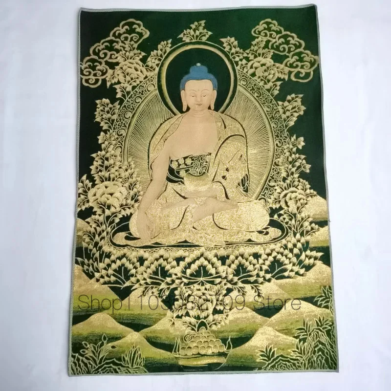 

36" Tibet Tibetan Embroidered Cloth Silk Buddhism Sakyamuni Buddha Tangka Painting Mural Meditation Wall Hanging Home Decor