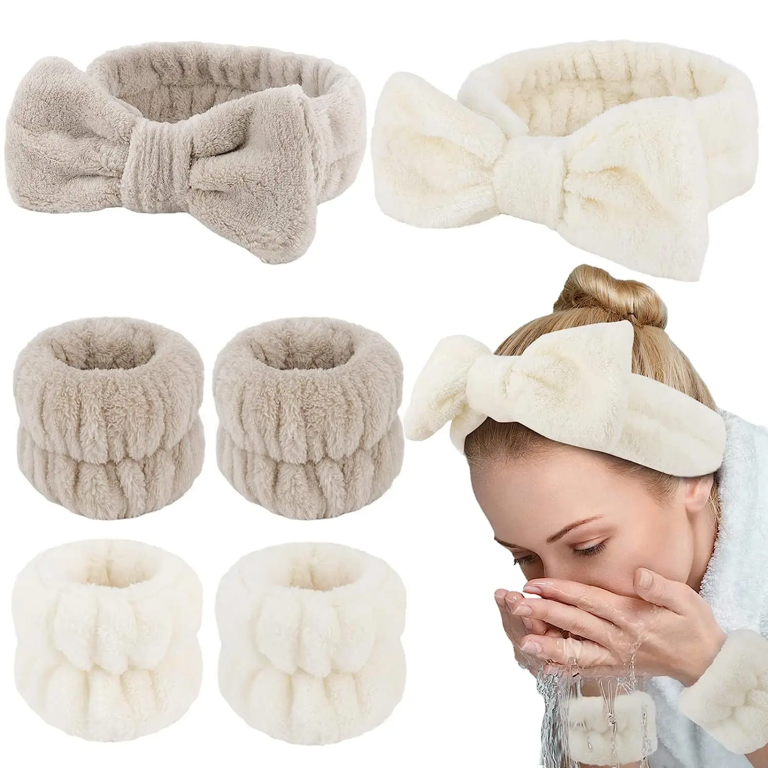 3pcs Skin Friendly Soft Spa Ultra-fine Fiber Makeup Towel Headband Face Washing Wristband Belt Fitting Absorbent Wristband