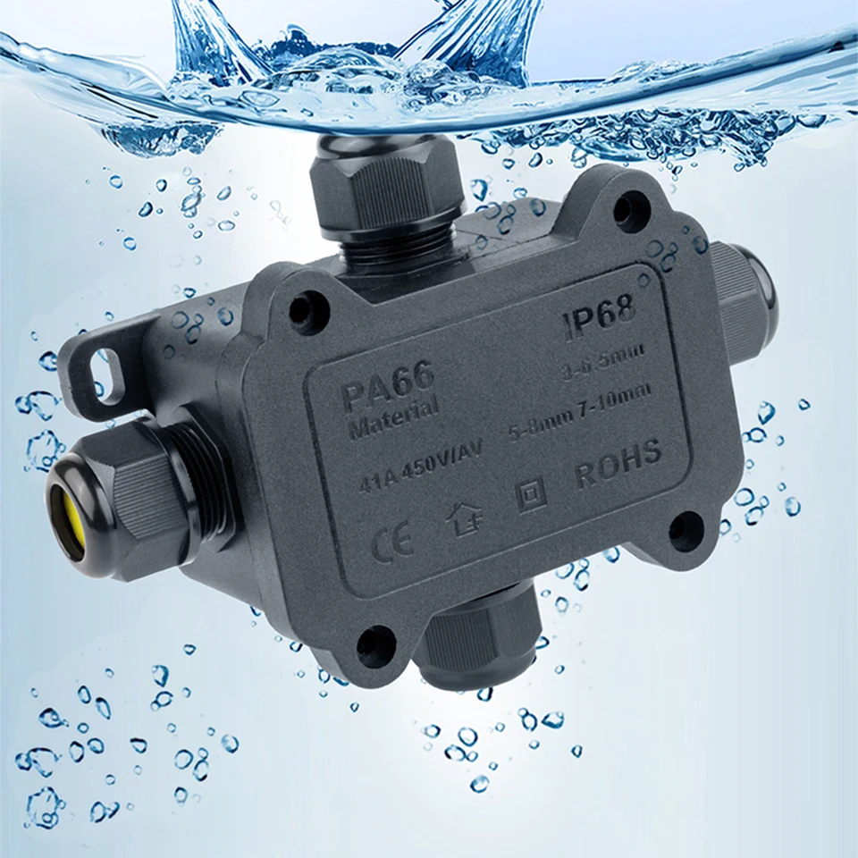 Scatola Di Giunzione Elettrica IP68 Impermeabile - AVARTEK, 2 Vie, M20, Per Esterno, 240V, PVC Nero