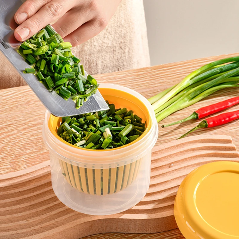 

Refrigerator Freshness Box Portable Round Transparent Draining Double Layer Freshness Box Home Ginger Garlic Onion Storage Box
