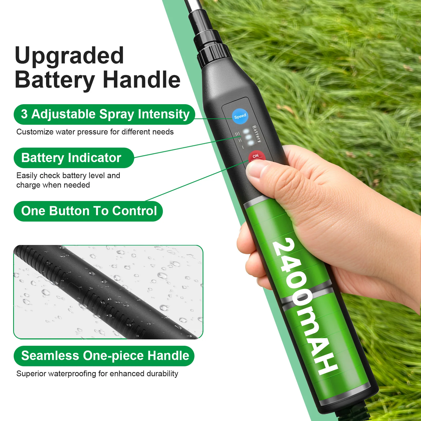 VAXMAY Battery Sprayer Wand 5M Electric Sprayer Telescopic Wand with Battery Indicator 16.4FT Hose Rechargeable Spray Wand 2