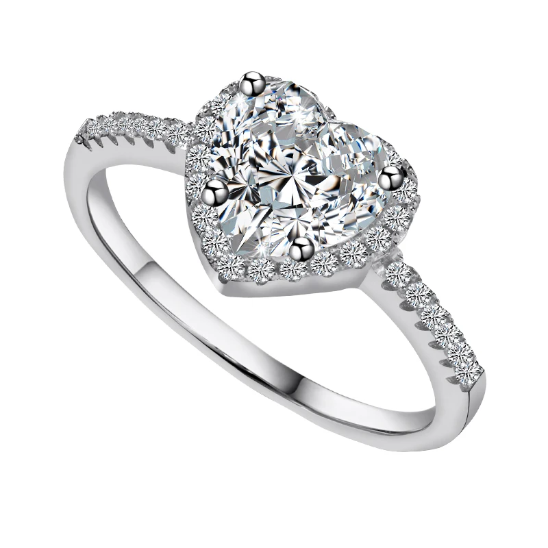 Silver Ring Heart Shape Silver Cute Fashion Promise Ring for Women Girl Party Gift Finger Items Korean R1707