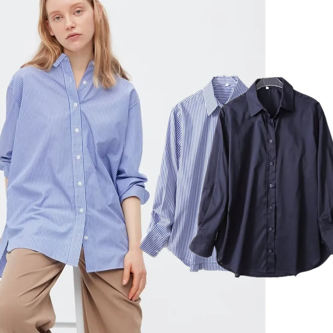 

Maxdutti 100% Cotton Autumn Loose Blouse Women Japanese Style Simple Casual Striped Shirt Fashion Tops
