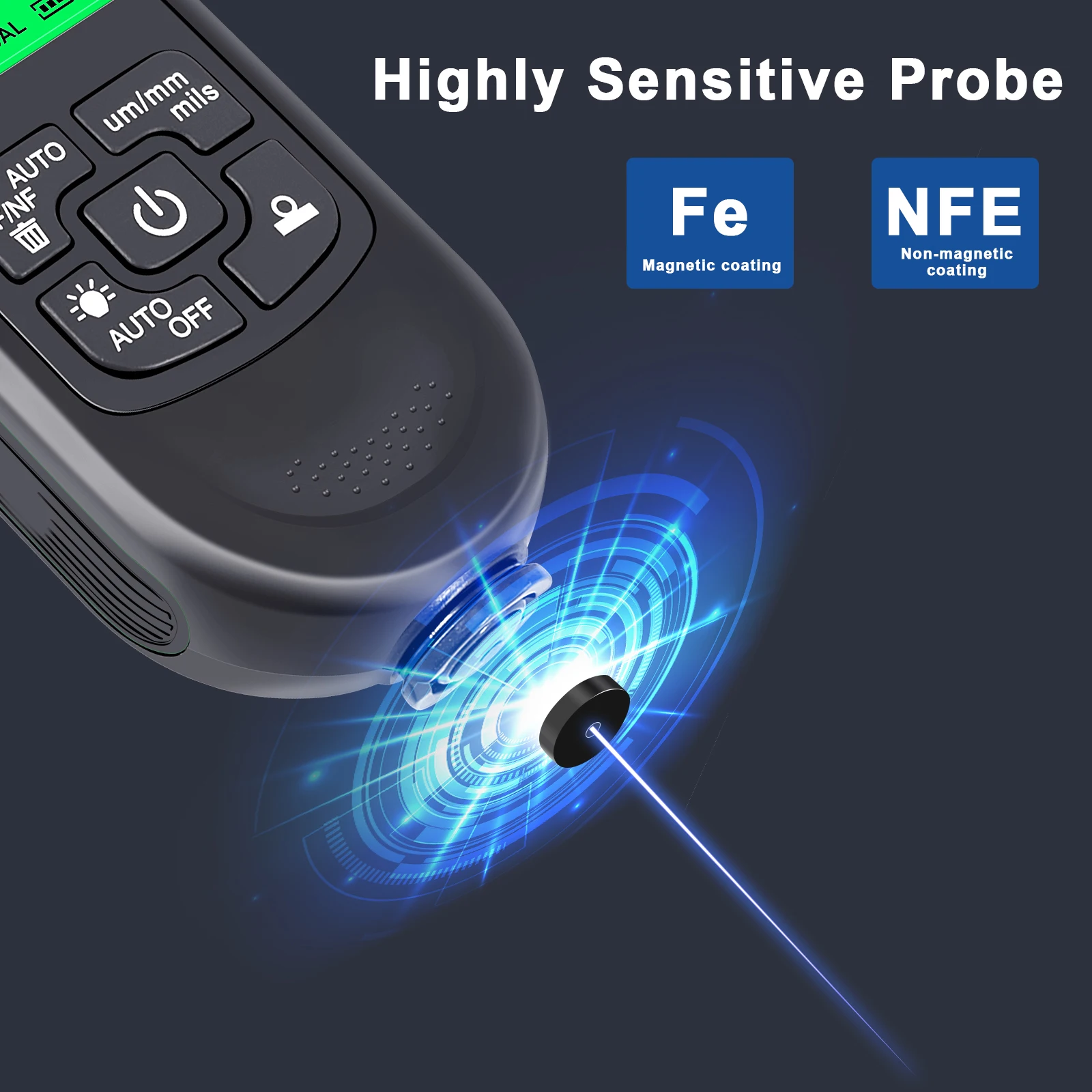 Digital Coating Thickness Gauge for Automotive Paint & Metal - HW-300PRO with Backlit LCD, ±(3%+1μm) Precision, 0-2000μm Range, 5