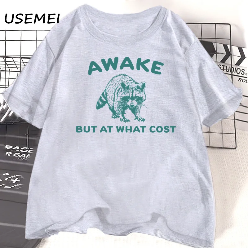 Awake But At What Cost T-Shirt Women Men Retro Funny Raccoon T Shirt Vintage Trash Panda Tshirt Funny Cotton Short Sleeve Tees 5