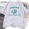 Awake But At What Cost T-Shirt Women Men Retro Funny Raccoon T Shirt Vintage Trash Panda Tshirt Funny Cotton Short Sleeve Tees 5