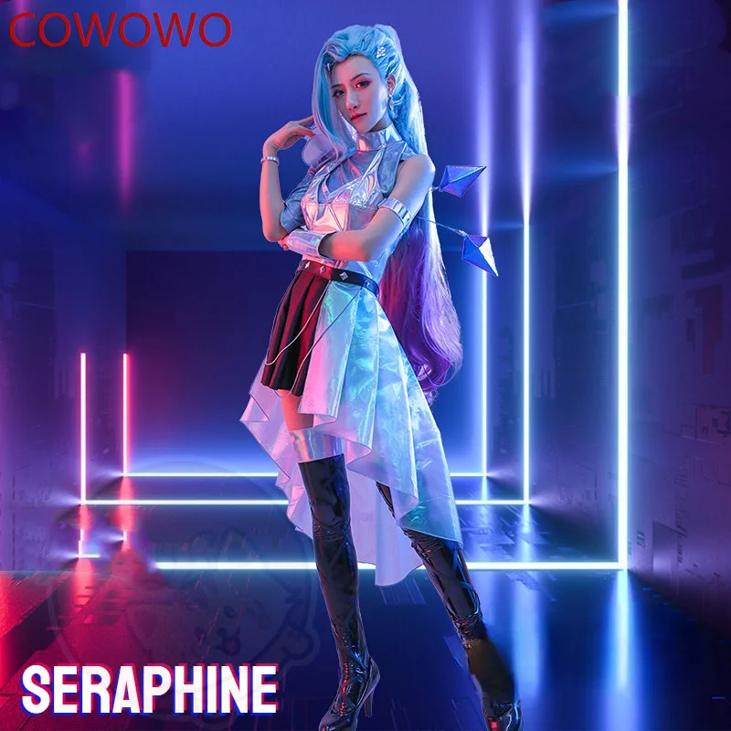 

COWOWO Game LOL KDA Seraphine Cosplay Costume Game LOLs K/DA Cosplay ALL OUT Superstar Seraphine Costume and Wig