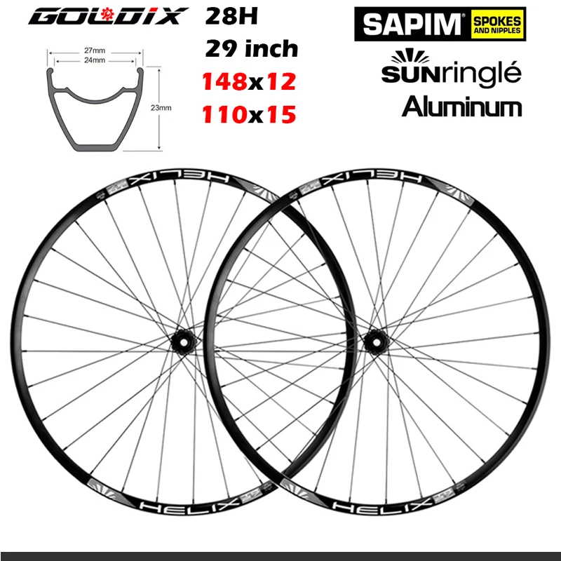 

GOLDIX 29inch Wheel Set MTB Tr27 Tubeless Tire with GDX310 28H Barrel Axle Hubs Straight Axle Front 110*15mm Rear 148*12mm Boost