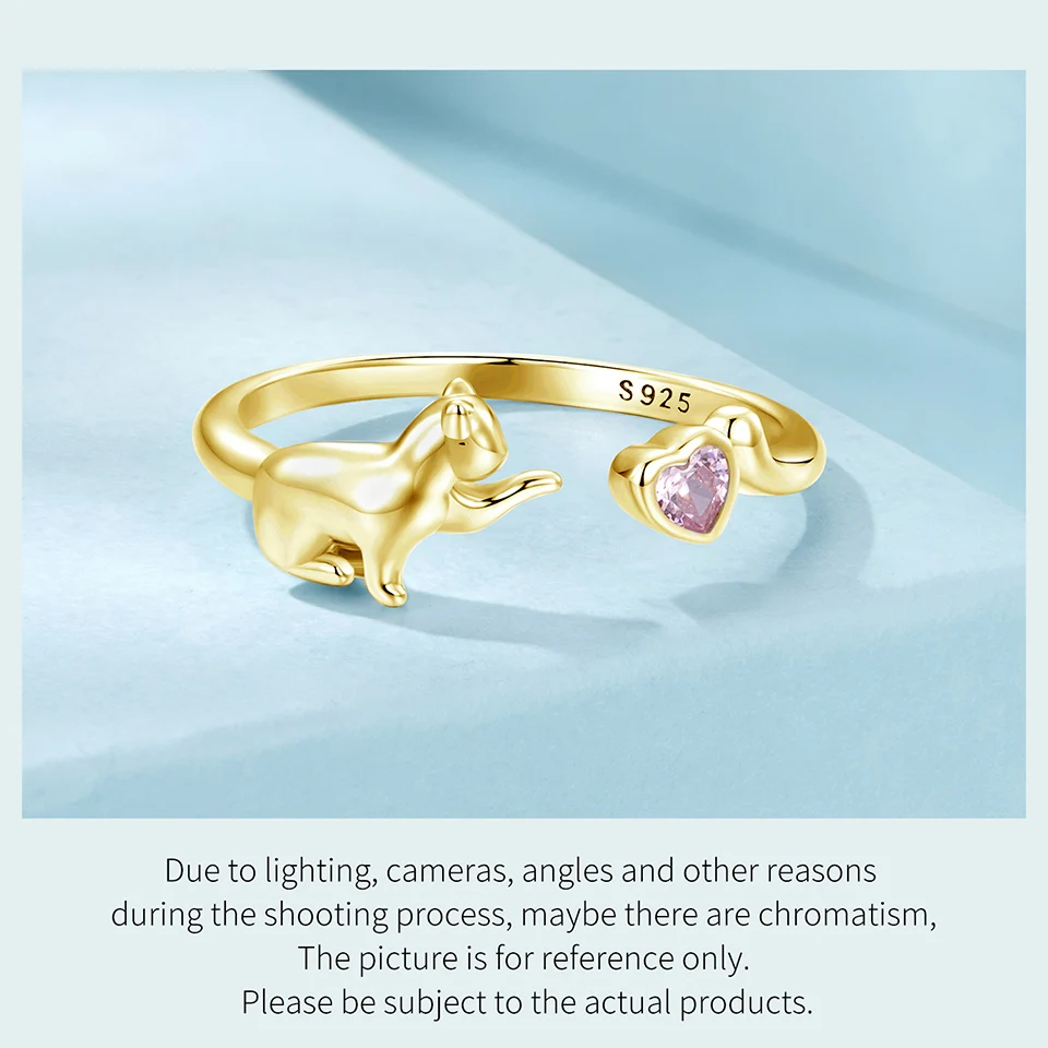 Sterling Silver Pet Cat Ring With Pink Heart Zirconia - PeticaDeals