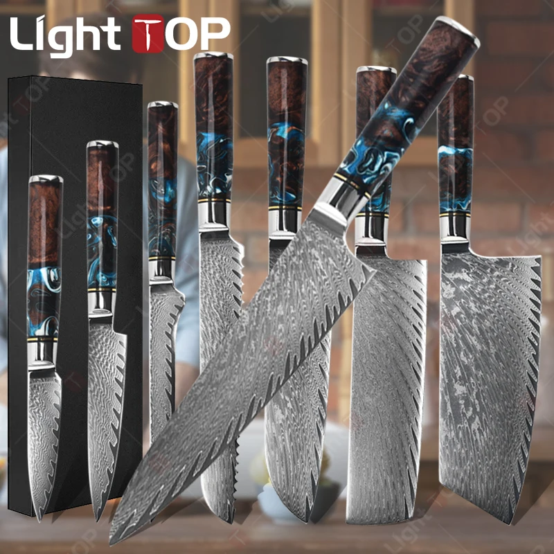 Description Picture 2 of itemProfessional Chef's Knife Set Damascus Steel Chopper Universal Kitchen Knives Bread Slicing Knife Sharp Meat Butcher's Cleaver