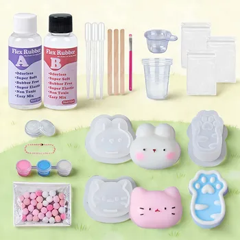Taba Squishy Kit Handmade Accessories with 50Ml A and 50Ml B Liquid Gel Rabbit Cat Silicone Mold Tools DIY Cute Cartoon Animals 1