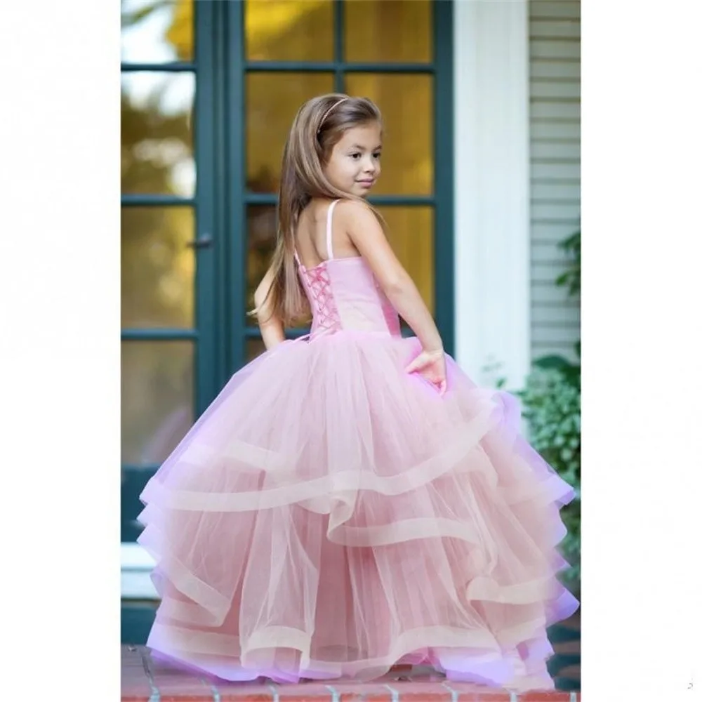 

Blush Pink Ball Tiered Ruffles Flower Girl Dresses Pageant Dresseskids Wedding First Communion Floor Length Beaded Birthday