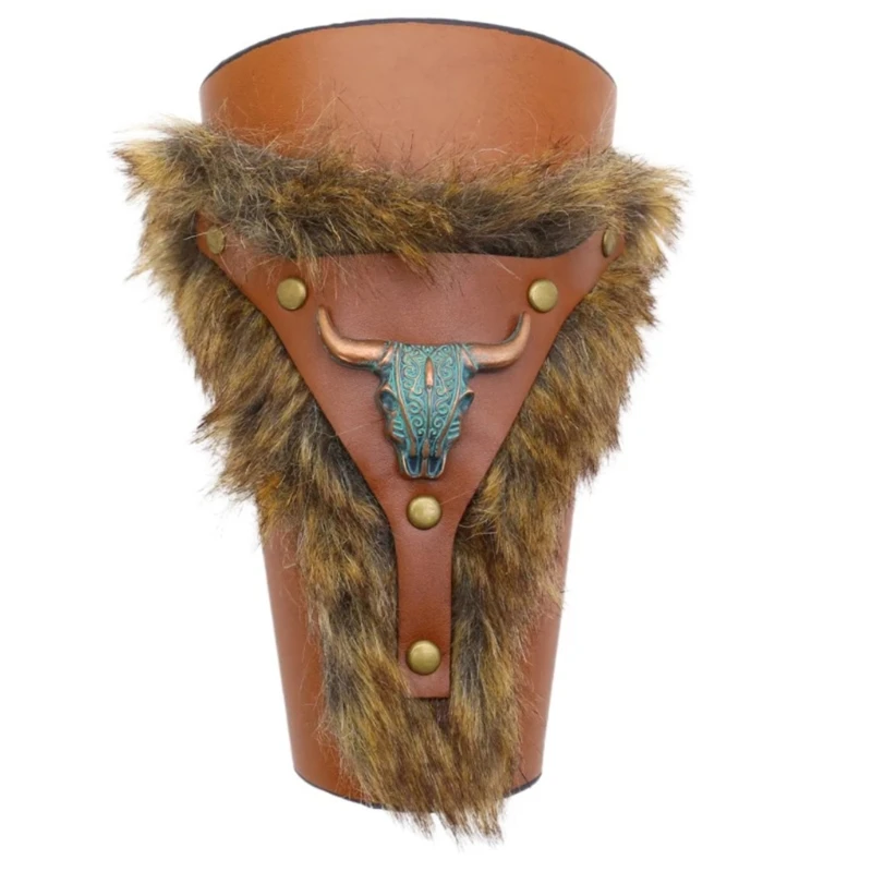 Brown Bracer Medieval Furred Wristbands Cosplay Medieval