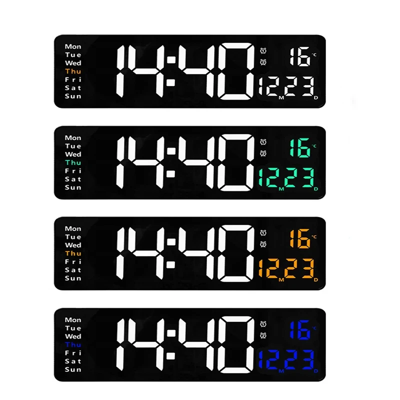 Digital Wall Clock Creative Number Color Nightlight Temperature Calendar Alarm Clock LED Large Number Electronic Backlight Home Decor