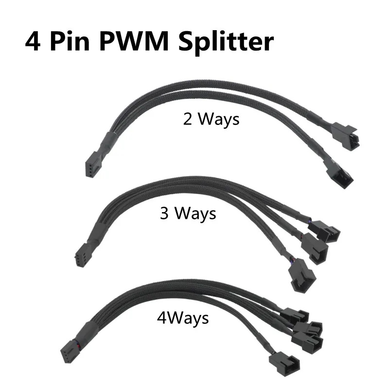 2/3/4Ways 4 Pin PWM Splitter 4Pin PWM Female To 3/4 Pin PWM Adapter Cable for Computer CPU Case Fan Sleeved Power Cable