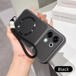 Luxury Leather Matte Magnetic Strap Phone Case for OPPO A60 5G (Black)
