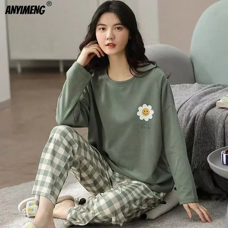Women Pajamas Set Women Pajama Suit M-5XL Big Size Autumn Spring Pajamas Set For Women Kawaii Printing Sleepwear For Girl Fashion Long Sleeve O-neck Woman's Pijamas