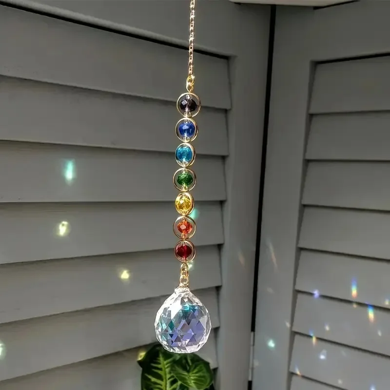 Colorful Crystal Sun Catcher Rainbow Maker Prism 1pc With Hanging Chain For Thanksgiving Home Decoration