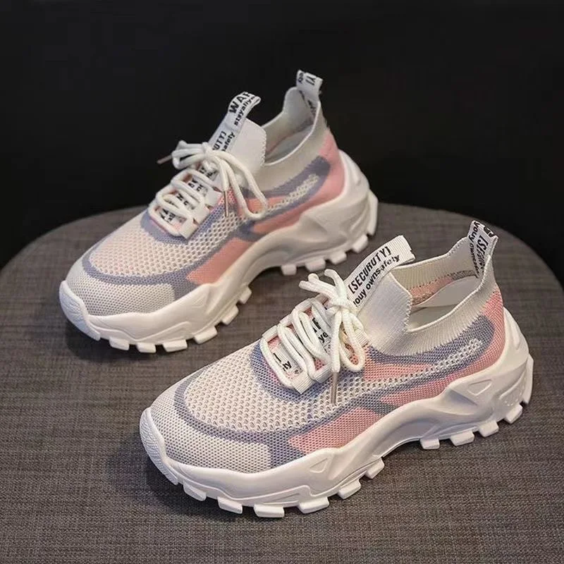 new Korean casual ultra light women's shoes, dad shoes, women's fly woven mesh summer breathable sports shoes