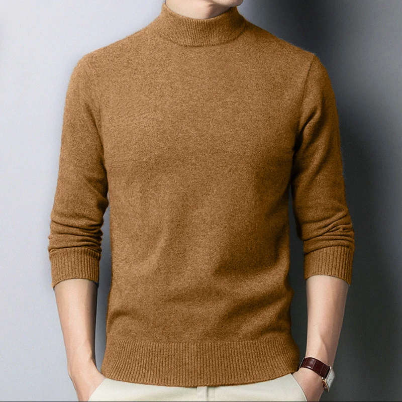 New Autumn/Winter Mock Neck Sweater Men Solid Color Pullovers Man Half Turtleneck Knitwear Fashion Brand Casual Mens Clothing - Image 4
