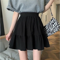 Gidyq Preppy Style Black A Line Skirt Women Summer Fashion Elegant High Waist Mini Skirt Ladies Korean Sweet All Match Skirt