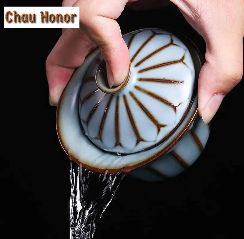 150ml KungFu Tea Set Advanced Ru Folk Porcelain Tea Tureen,Chinese Kung Fu Flower Gaiwan Puer Kettle,Teapot Lovers Can Raise