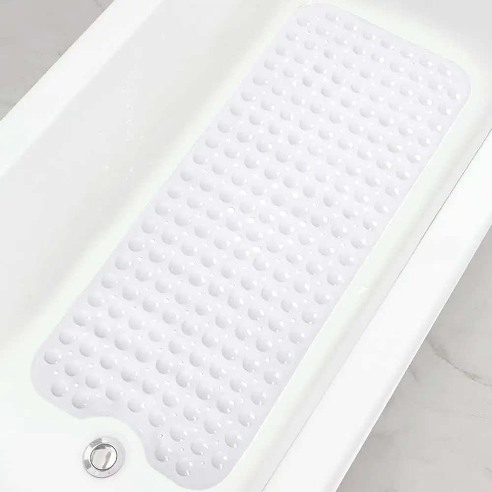 Extra large gray non-slip bath mat with suction cups and drainage holes.