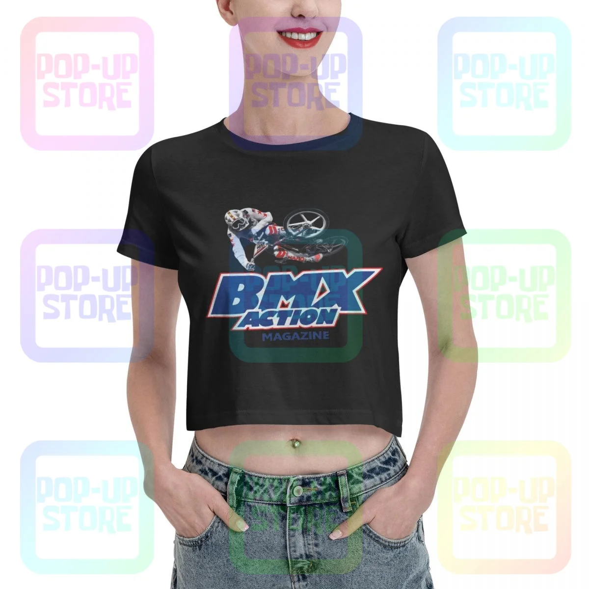 Bmx Action Magazine Ramp Jump Freestyle Racing Bike Haro Hutch Skyway Donna Crop Top T-Shirt Tee Cotton Camicia Femminile