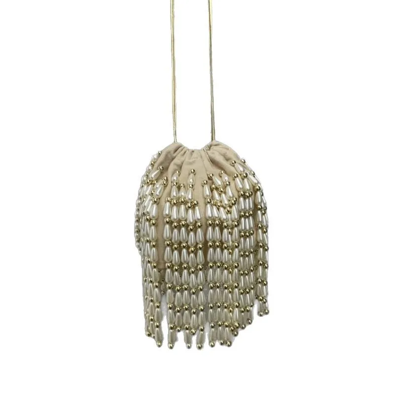 2025 New Woven Beaded Women Bag Irregular Pearl Silk Satin Handbag Evening Underarm Bag Single Shoulder Bag