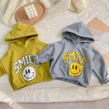 

Cute Smiley Print Kids Casual Hoodie Baby Cartoon Hooded Tops Boys Girls Loose Sweatshirt New Infant Letter Hoodie