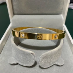 2023 New Design Gold Color Zircon And Cross Nut Nail Bracelet Gold & Bangle For Woman Stainless Steel Screw Brand Jewelry